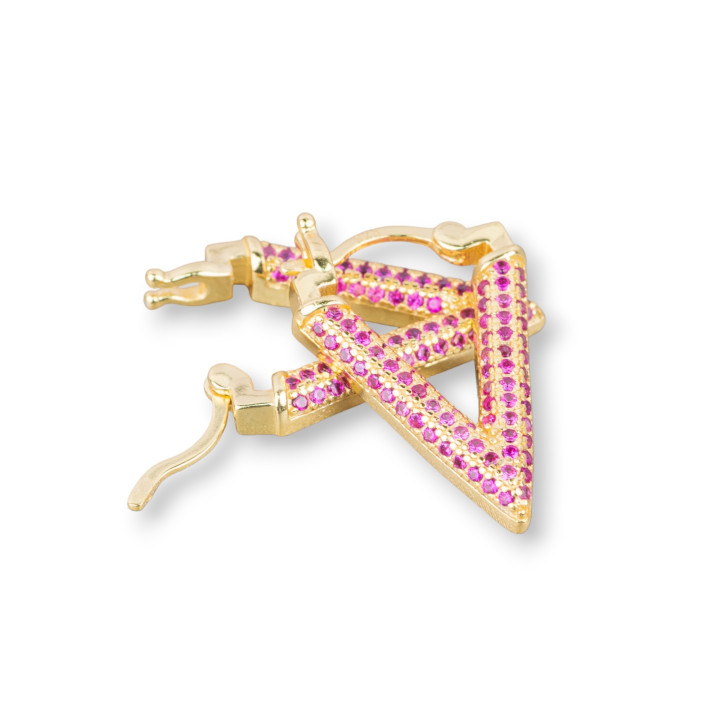 Boucles d'Oreilles Clous Fermées Argent 925 Avec Micropave Zircons' V 14x20mm 1 Paire Rubis Rouge Doré