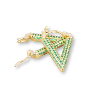 Closed Stud Earrings Of 925 Silver With Zircons Micropave' V 14x20mm 1 Pair Golden Emerald Green