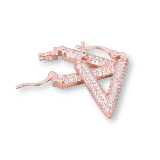 Pendientes de botón cerrados de plata de ley 925 con micropave de circonitas V 14x20 mm 1 par de oro blanco rosa