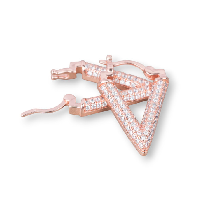 Pendientes de botón cerrados de plata de ley 925 con micropave de circonitas V 14x20 mm 1 par de oro blanco rosa