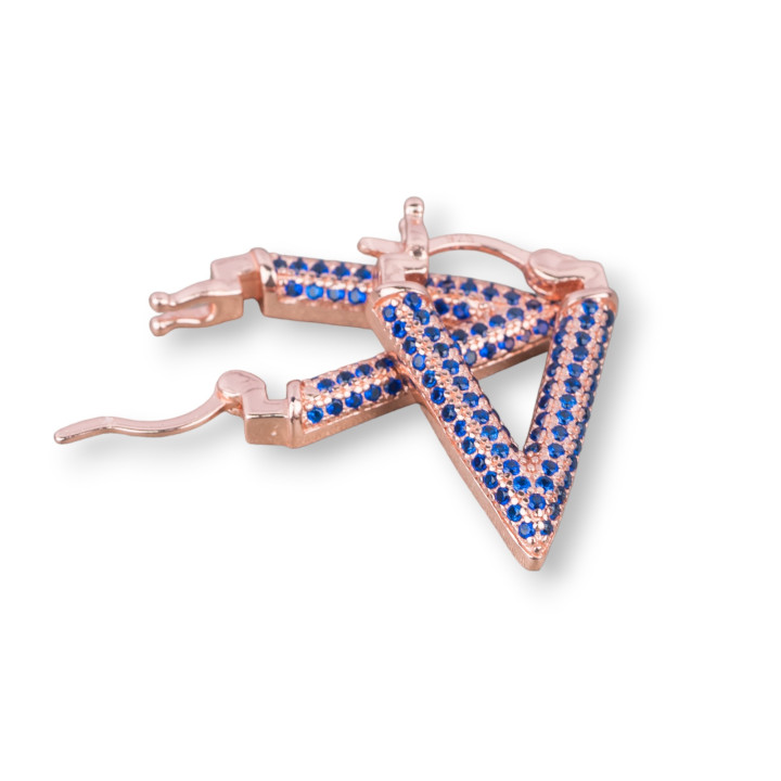 Geschlossene Ohrstecker aus 925er Sterlingsilber mit Zirkonen Micropavé V 14x20mm 1 Paar Roségold Blauer Saphir