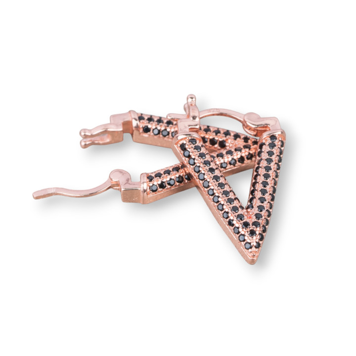 Aretes Cerrados De Plata De Ley 925 Con V De Circonitas Micropave 14x20mm 1 Par Oro Rosa Negro