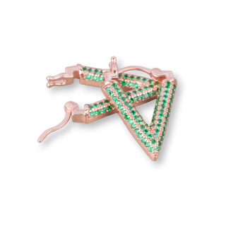 Orecchini Perno Chiuso Di Argento 925 Con Zirconi Micropave' V 14x20mm 1 Paio Oro Rosa Verde Smeraldo