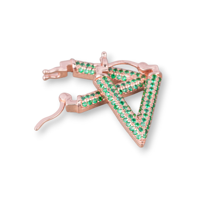 Orecchini Perno Chiuso Di Argento 925 Con Zirconi Micropave' V 14x20mm 1 Paio Oro Rosa Verde Smeraldo