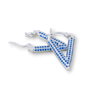 Boucles d'Oreilles Clous Fermées en Argent 925 Avec Micropave Zircons' V 14x20mm 1 Paire Rhodium Saphir Bleu