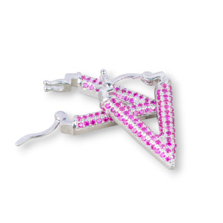 Boucles d'Oreilles Clous Fermées en Argent 925 Avec Micropave Zircons' V 14x20mm 1 Paire Rhodium Rouge Rubis