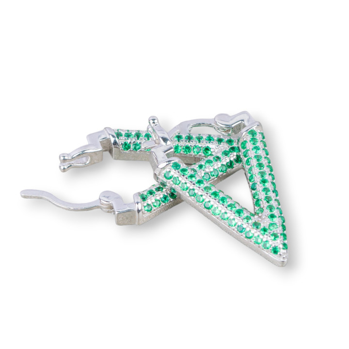Orecchini Perno Chiuso Di Argento 925 Con Zirconi Micropave' V 14x20mm 1 Paio Rodiato Verde Smeraldo