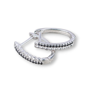 Aretes Cerrados De Plata De Ley 925 Con Micropave De Circonitas 3,3x16mm 2 Pares De Rodio Negro