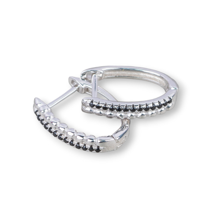 Aretes Cerrados De Plata De Ley 925 Con Micropave De Circonitas 3,3x16mm 2 Pares De Rodio Negro