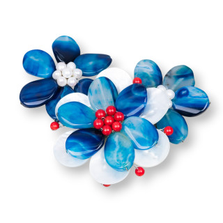 Composant Sandwich Central En Agate, Perles De Rivière, Nacre Et Bambou Corail 100x130mm Agate Bleue