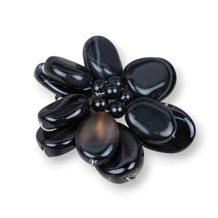 Composant Intermédiaire Central De Pierres Dures 65mm Agate Noire