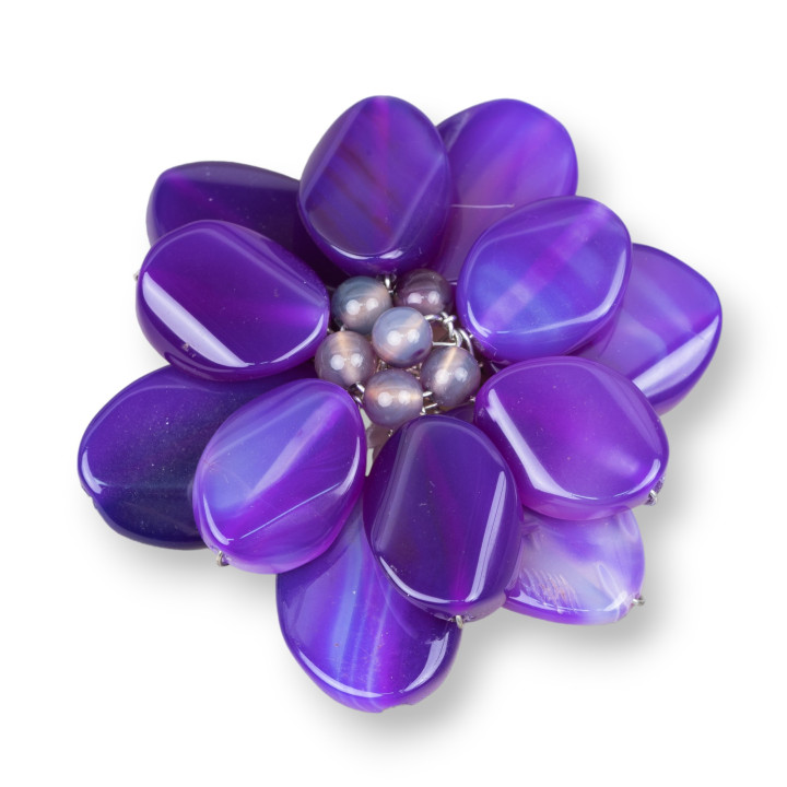 Composant Intermédiaire Central De Pierres Dures Agate Violette 65mm