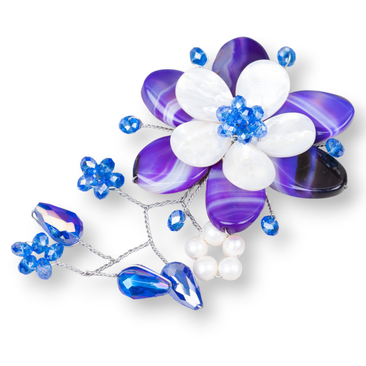 Componente Intermedio Central De Piedras Duras Y Perlas 65x110mm Ágata Morada Y Nácar