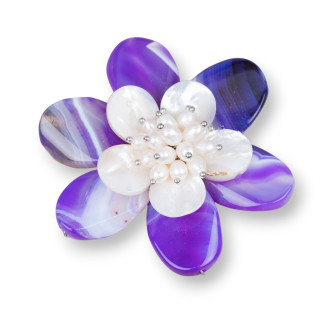 Componente Intramezzo Centrale Di Pietre Dure E Perle Di Fiume E Madreperla 68mm Agata Viola