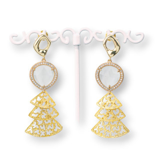 Juego de Aretes Ojo de Gato de Bronce con Circonitas con Colgante de Bronce 22x60mm Gris