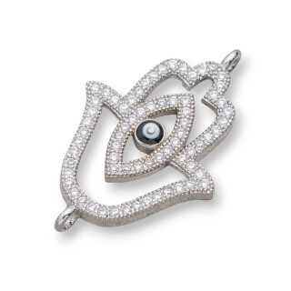 Brass Connector Component With Zircons Hand Of Fatima 17x20mm 4pcs