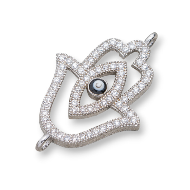 Verbindungselement aus Messing mit Zirkonia Hand der Fatima 17x20mm 4St