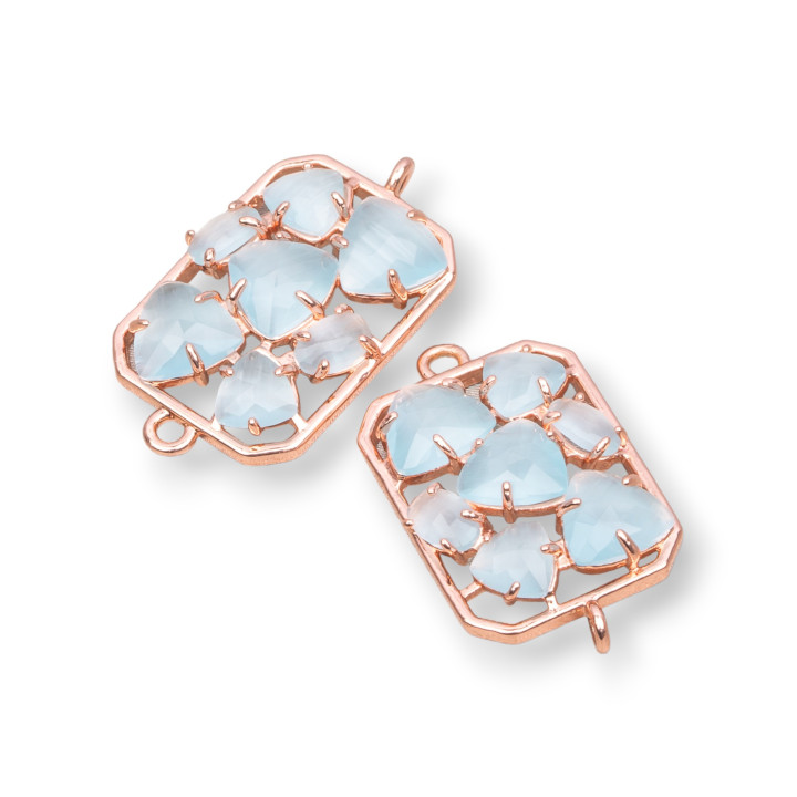 Eingebettetes Cat Eye Rechteck Messing Komponentenverbinder 17x24mm 6pcs Rose Gold Aqua
