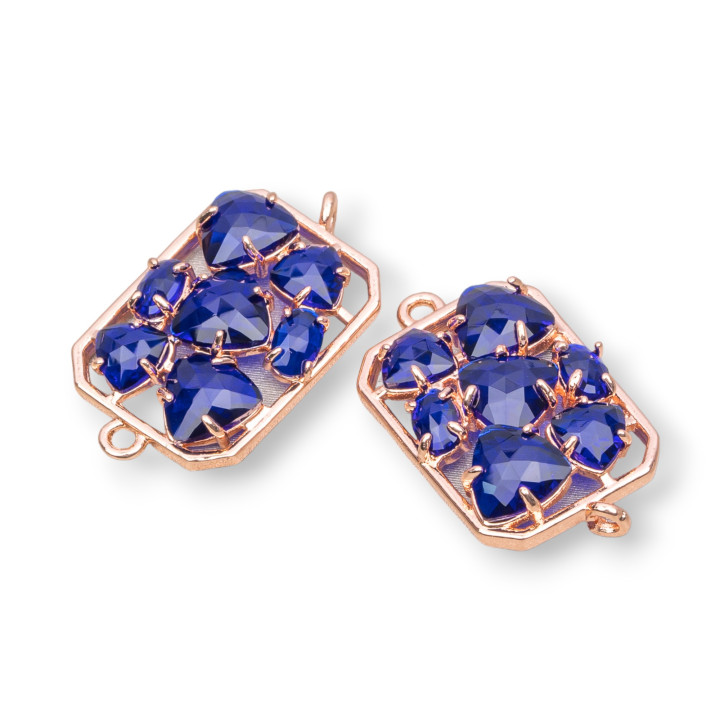 Connettore Componente Di Ottone a Rettangolo Con Occhio Di Gatto Incastonato 17x24mm 6pz Oro Rosa Blu Trasparente