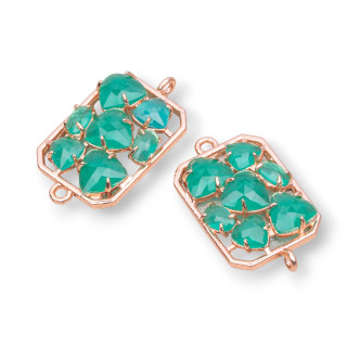 Connettore Componente Di Ottone a Rettangolo Con Occhio Di Gatto Incastonato 17x24mm 6pz Oro Rosa Verde Trasparente