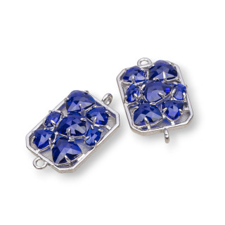 Connecteur Composant Laiton Rectangle avec Oeil de Chat Intégré 17x24mm 6pcs Plaqué Rhodium Bleu Transparent