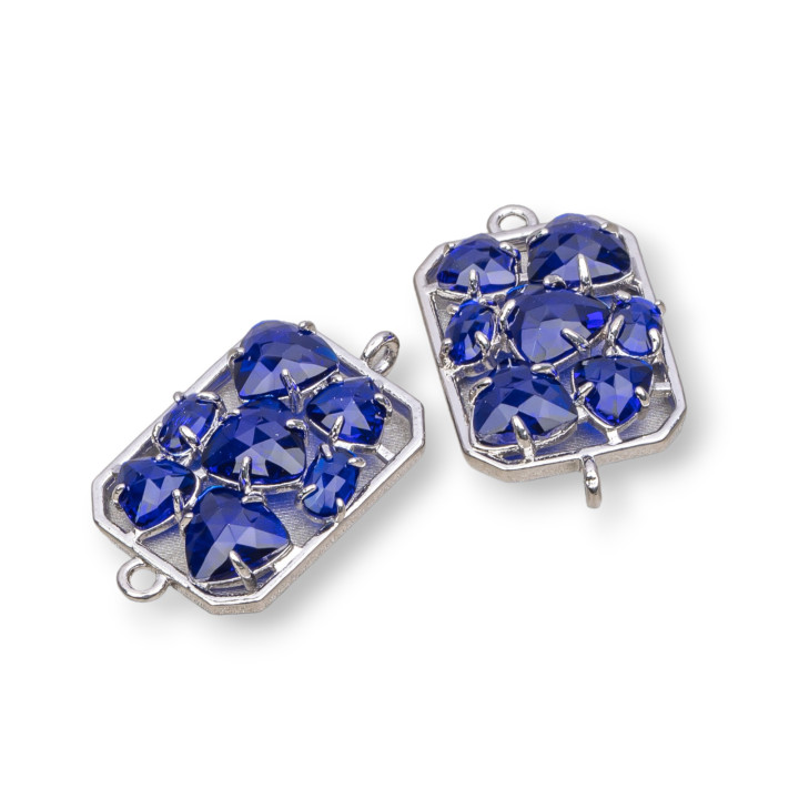 Connecteur Composant Laiton Rectangle avec Oeil de Chat Intégré 17x24mm 6pcs Plaqué Rhodium Bleu Transparent