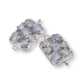 Connecteur Composant Laiton Rectangle avec Oeil de Chat Intégré 17x24mm 6pcs Plaqué Rhodium Gris