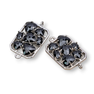 Rectangle Brass Component Connector with Cat's Eye Embedded 17x24mm 6pcs Black Rhodium Plated