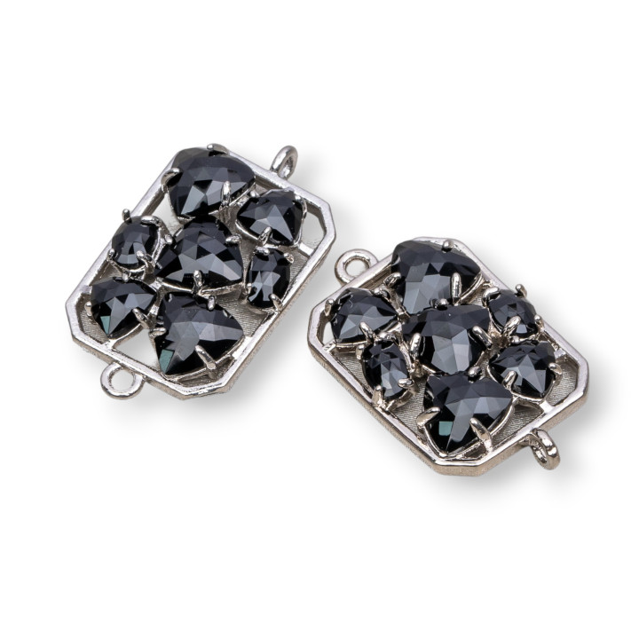 Connettore Componente Di Ottone a Rettangolo Con Occhio Di Gatto Incastonato 17x24mm 6pz Rodiato Nero