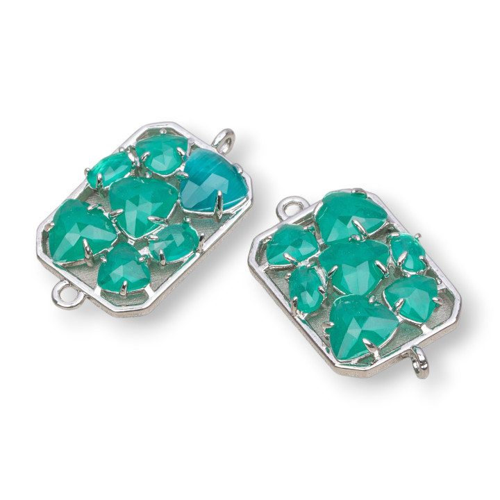 Connecteur Composant Laiton Rectangle avec Oeil de Chat Intégré 17x24mm 6pcs Vert Rhodium