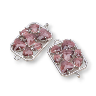 Connecteur Composant Rectangle Laiton avec Oeil de Chat Intégré 17x24mm 6pcs Plaqué Rhodium Violet