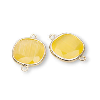 16mm Τετράγωνο Faceted Cat's Eye Ορειχάλκινο Βύσμα Εξαρτήματος με 2 Δακτυλίους 10τμχ Κίτρινο