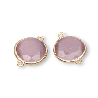 Brass Component Connector With Round Faceted Cat's Eye 16mm With 2 Rings 10pcs Powder