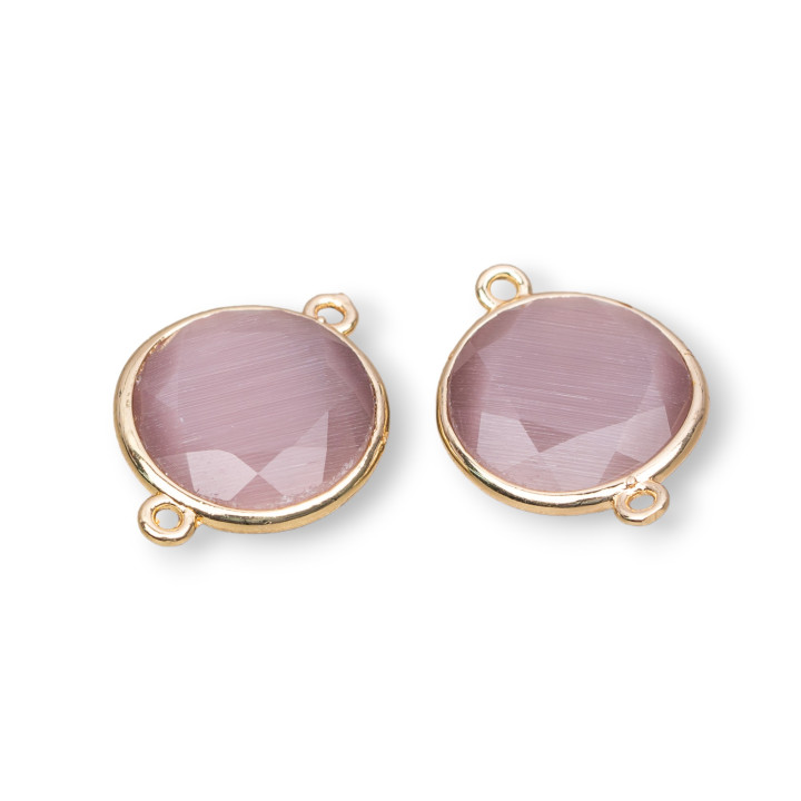 Brass Component Connector With Round Faceted Cat's Eye 16mm With 2 Rings 10pcs Powder