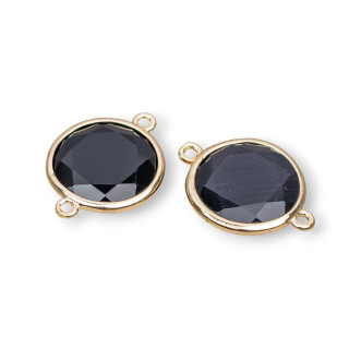 Conector de componente de latón con ojo de gato facetado redondo 16 mm con 2 anillos 10 piezas negro