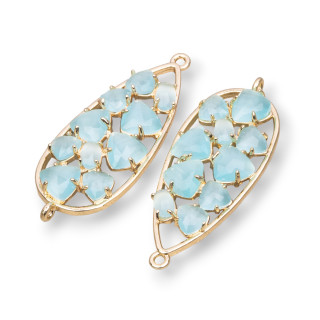 Connecteur de composant en laiton en forme de larme avec œil de chat intégré 16x38mm 4pcs Golden Aqua