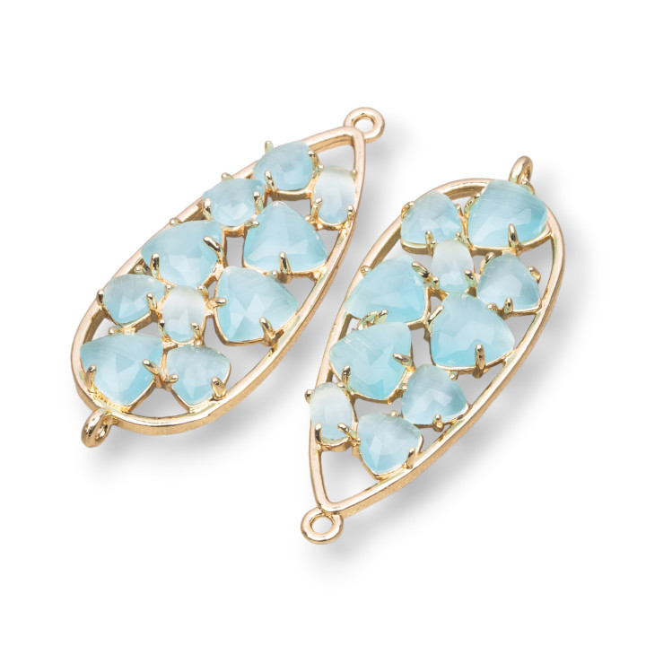 Σύνδεσμος εξαρτημάτων Teardrop Brass With Cat's Eye Embedded 16x38mm 4τμχ Χρυσό Νερό