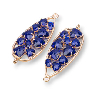 Connettore Componente Di Ottone a Goccia Con Occhio Di Gatto Incastonato 16x38mm 4pz Dorato Blu Trasparente