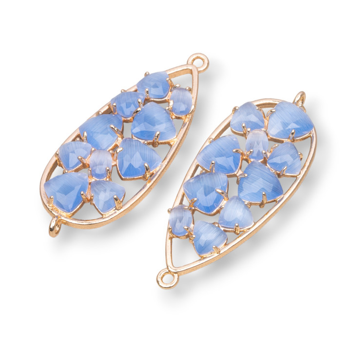 Σύνδεσμος εξαρτημάτων Teardrop Brass with Embedded Cat's Eye 16x38mm 4τμχ Χρυσό γαλάζιο