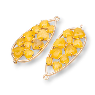 Conector de componente de latón en forma de lágrima con ojo de gato integrado 16x38 mm 4 piezas amarillo dorado