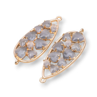 Μπρούτζινος σύνδεσμος εξαρτημάτων Teardrop with Embedded Cat's Eye 16x38mm 4τμχ Χρυσό Γκρι