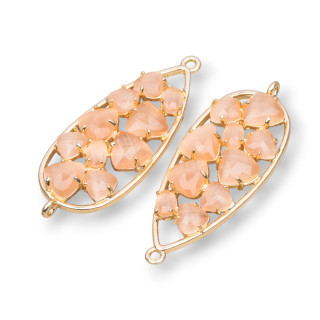 Connecteur de composant en laiton en forme de larme avec œil de chat intégré 16x38mm 4pcs Golden Peach