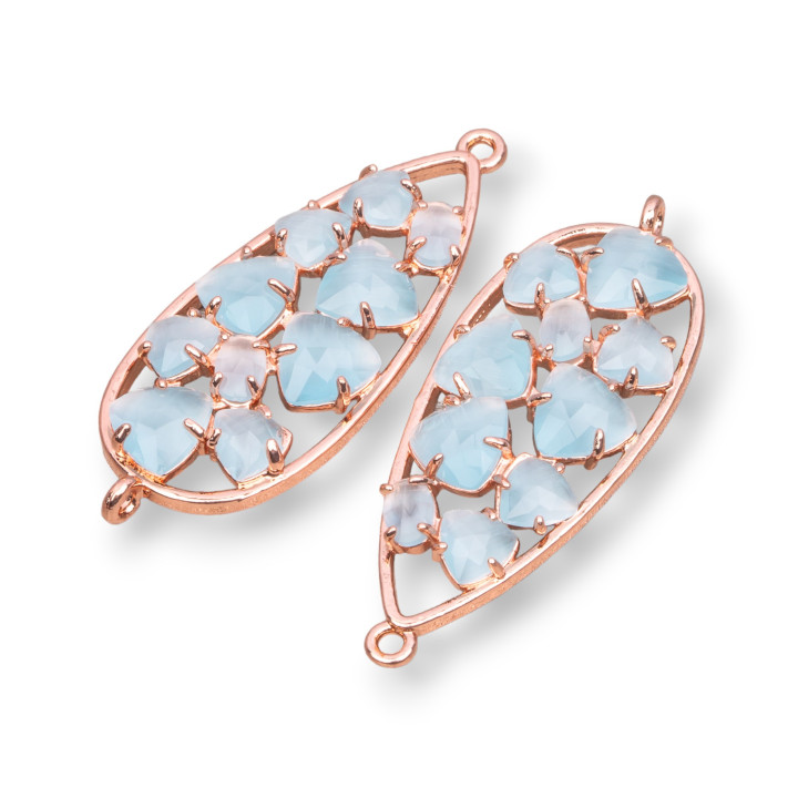 Connettore Componente Di Ottone a Goccia Con Occhio Di Gatto Incastonato 16x38mm 4pz Oro Rosa Acqua