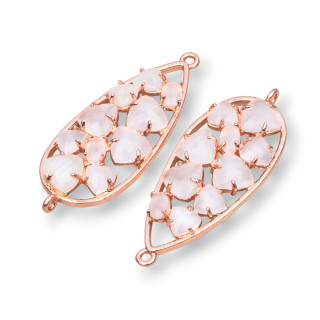 Connecteur de composant en laiton en forme de larme avec œil de chat intégré 16x38mm 4pcs or rose blanc