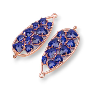 Connettore Componente Di Ottone a Goccia Con Occhio Di Gatto Incastonato 16x38mm 4pz Oro Rosa Blu Trasparente