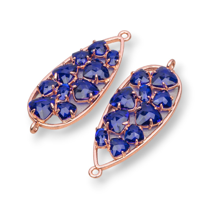 Komponentenverbinder aus Messing in Tropfenform mit eingebettetem Katzenauge, 16 x 38 mm, 4 Stück, Roségold, Blau, transparent