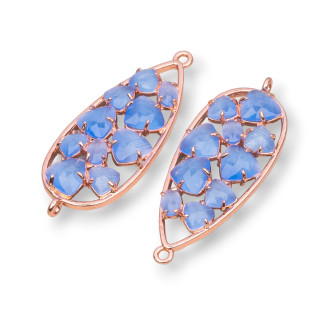 Teardrop Brass Component Connector With Cat's Eye Set 16x38mm 4pcs Rose Gold Celestial