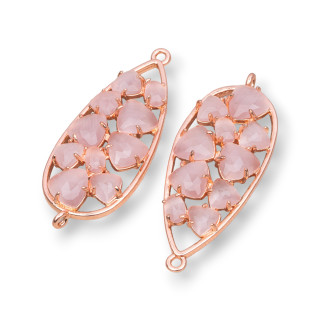 Connettore Componente Di Ottone a Goccia Con Occhio Di Gatto Incastonato 16x38mm 4pz Oro Rosa Cipria