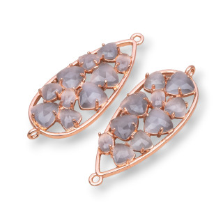 Conector de componente de latón en forma de lágrima con ojo de gato integrado 16x38 mm 4 piezas Oro rosa gris