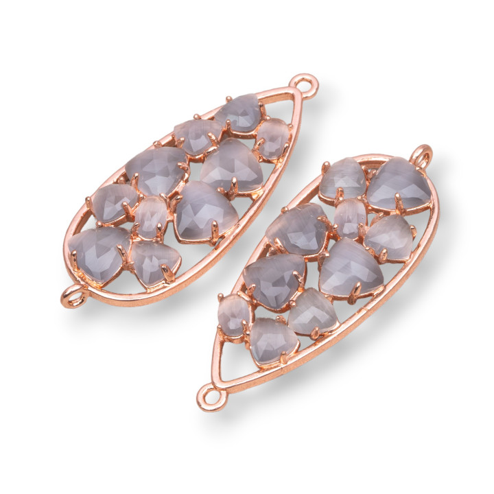 Connettore Componente Di Ottone a Goccia Con Occhio Di Gatto Incastonato 16x38mm 4pz Oro Rosa Grigio